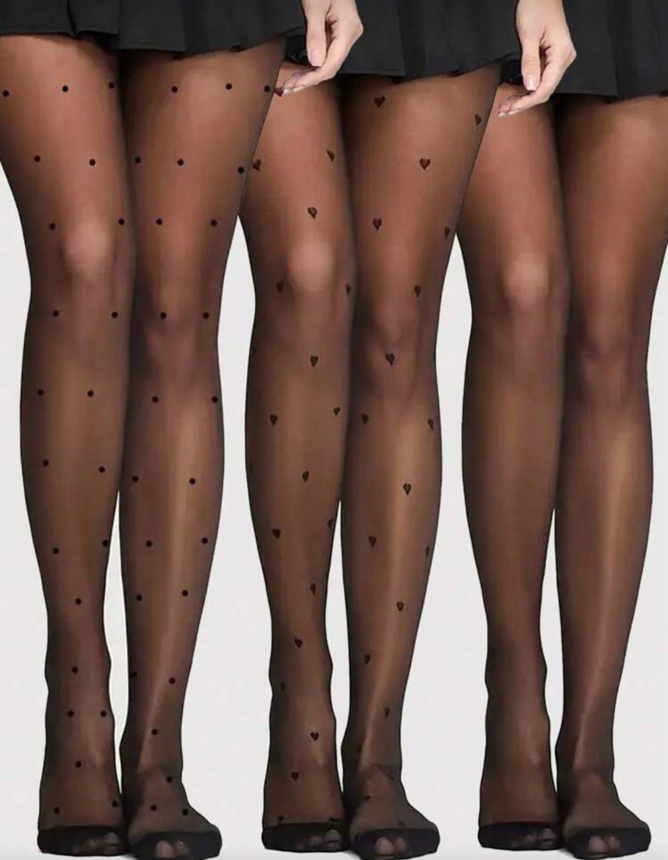 Дамски фигурален чорапогащник с точки и сърца – черен